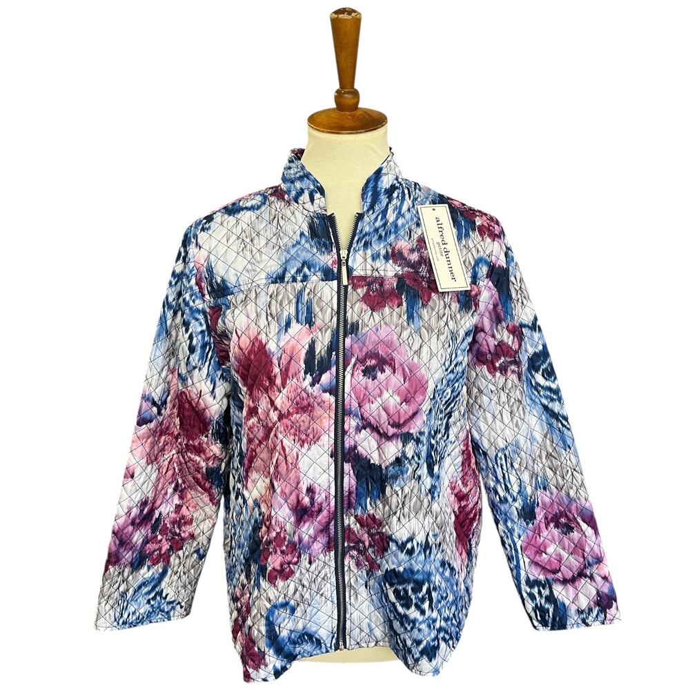 NWT Alfred Dunner Watercolor Floral Quilted Jacket Grandmacore Size 12P